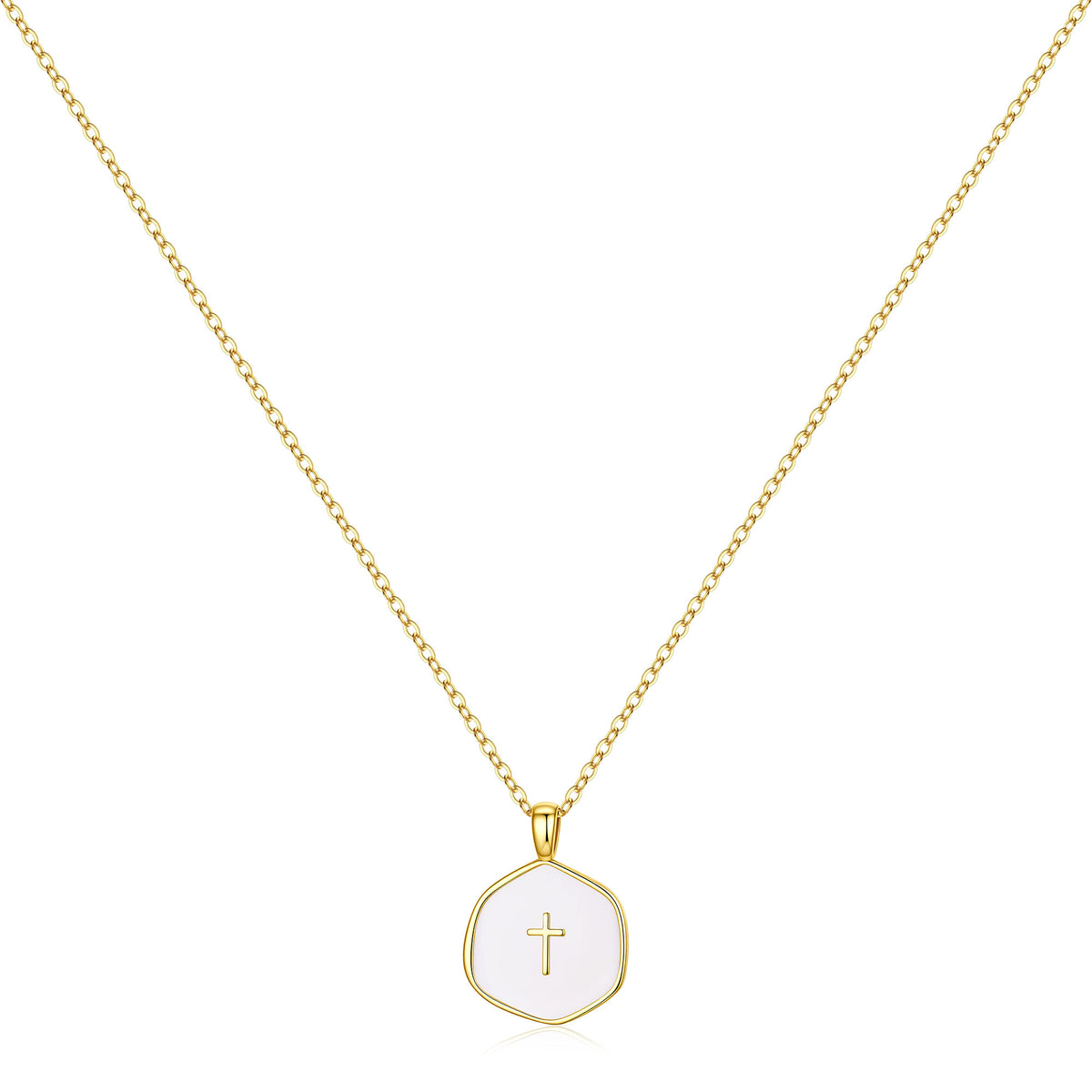 Turandoss 14K Gold Plated Cross Necklace for Women Dainty 14K Gold Plated Simple Small Tiny Enamel Cross Choker Necklace Trendy Jewelry Religious Christian Baptism Jesus Faith Jewelry Gifts