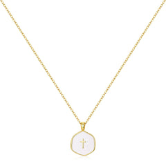 Turandoss 14K Gold Plated Cross Necklace for Women Dainty 14K Gold Plated Simple Small Tiny Enamel Cross Choker Necklace Trendy Jewelry Religious Christian Baptism Jesus Faith Jewelry Gifts