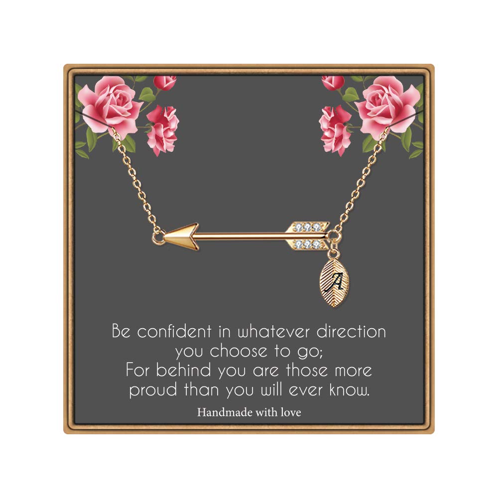 Turandoss 2026 Graduation Gifts Arrow Necklace Class of 2026 Graduation Gifts for Her Initial Leaf Pendant Trendy Jewelry Personalized College High School Senior Grad Gifts for Her Women Teen Girls