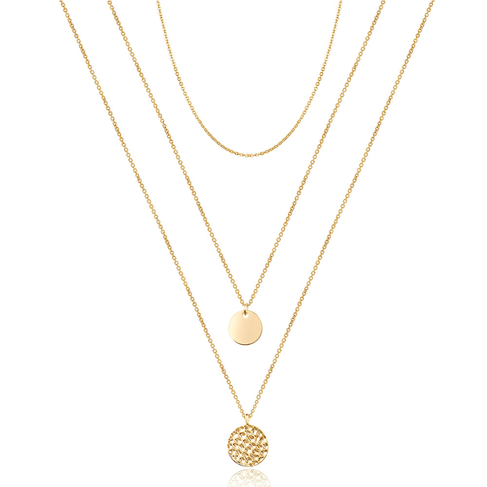 3PCS Chain&Disc&Hammered Disc Dainty Layered Necklace