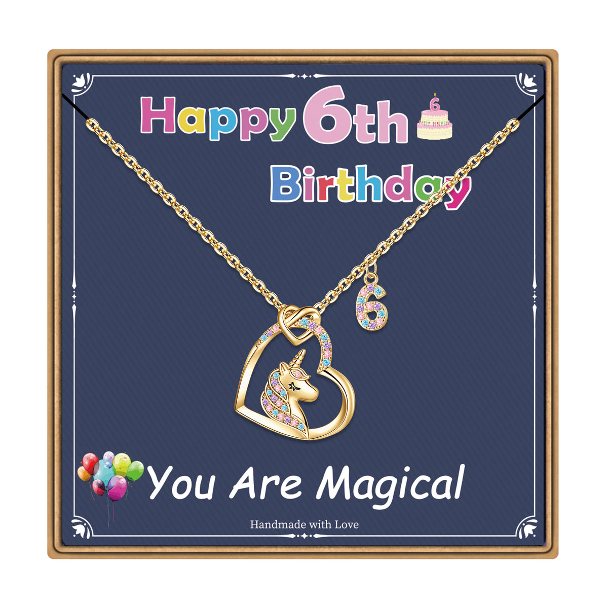 Turandoss 18K Gold Heart Unicorn Necklace for Girls - Dainty Zircon Pendant Necklace for Kids, Birthday Gifts for girls 3-8 Year Old, 18+2.5Inches