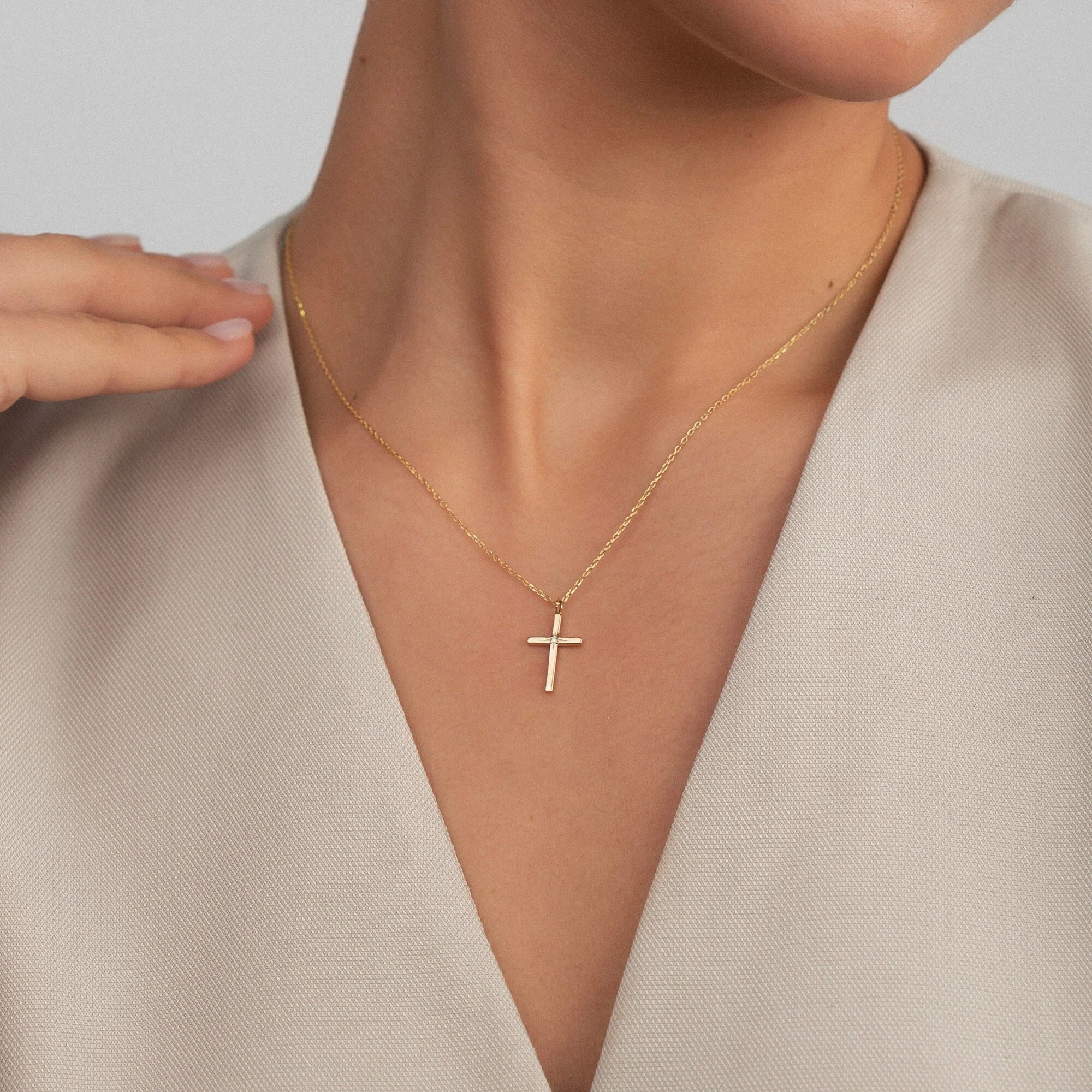 Gold Silver Cross Necklace for Women