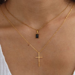 Gold Layered Cross & Gemstone Necklace for Women