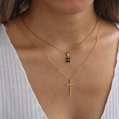 Gold Layered Cross & Gemstone Necklace for Women