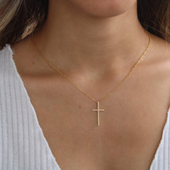 Gold Layered Cross & Gemstone Necklace for Women