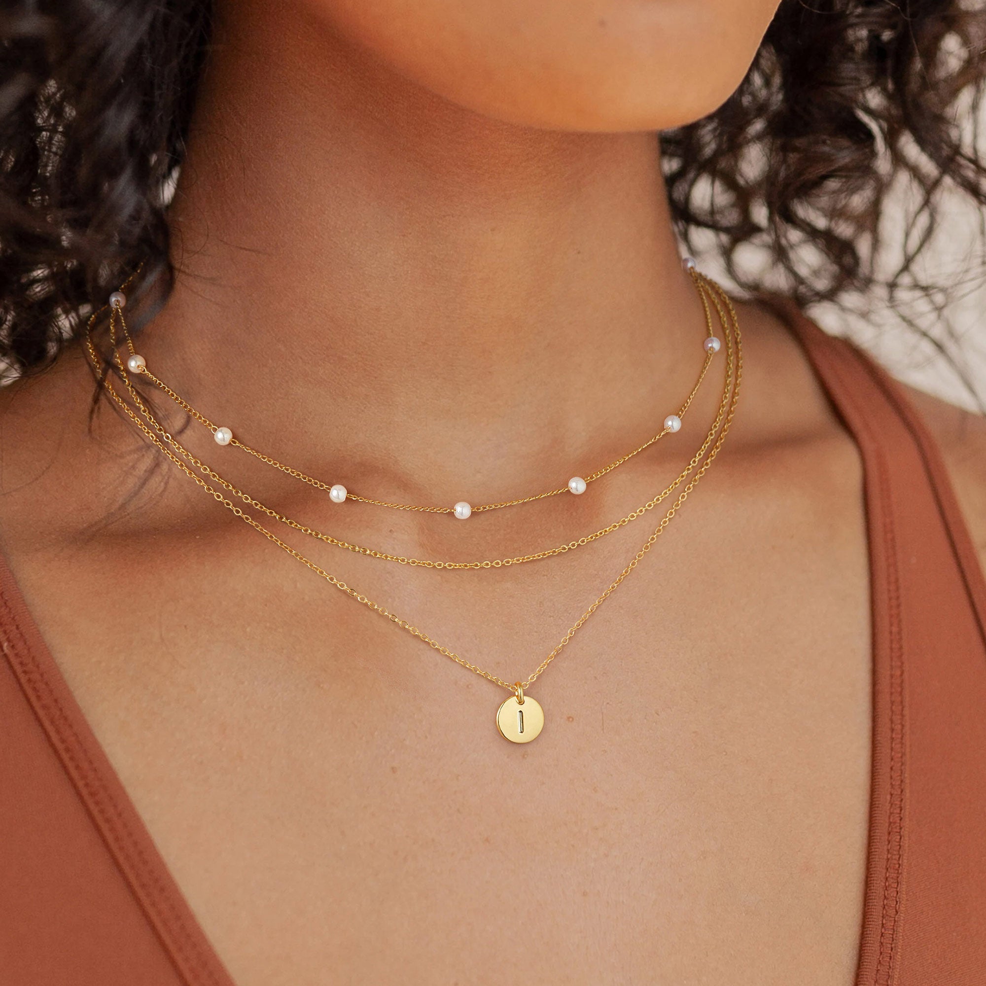 Gold Initial Choker Pearl Necklace