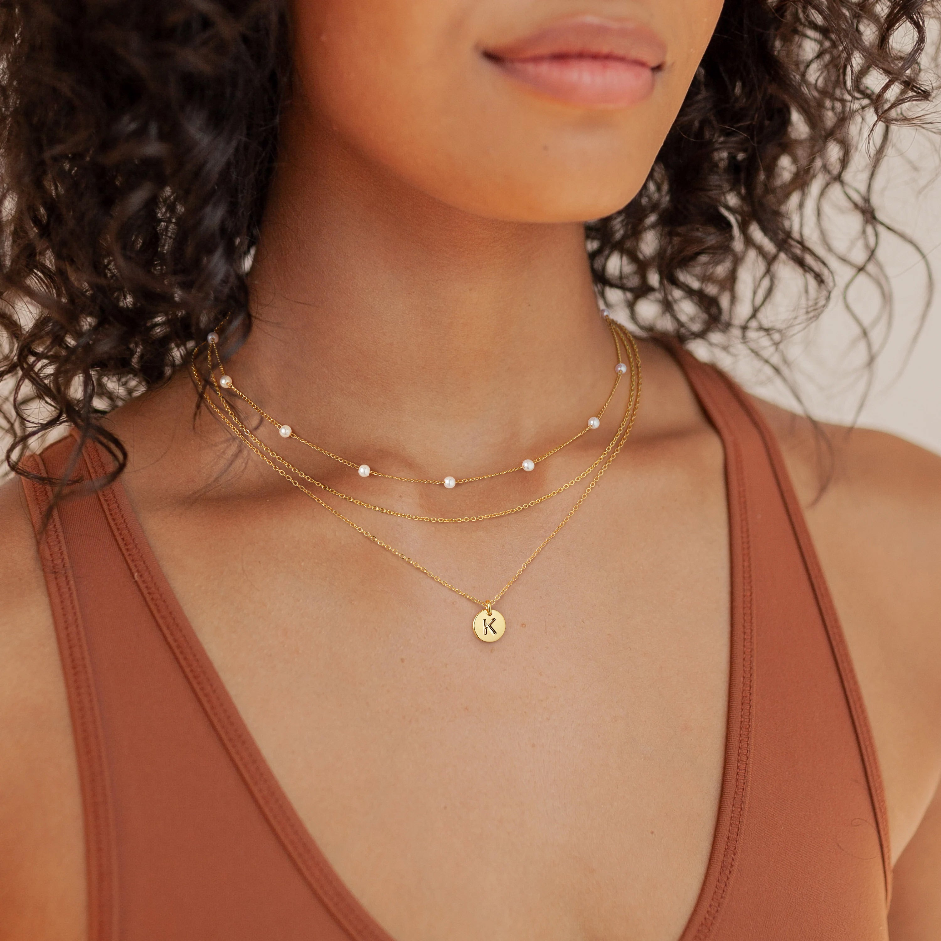 Gold Initial Choker Pearl Necklace