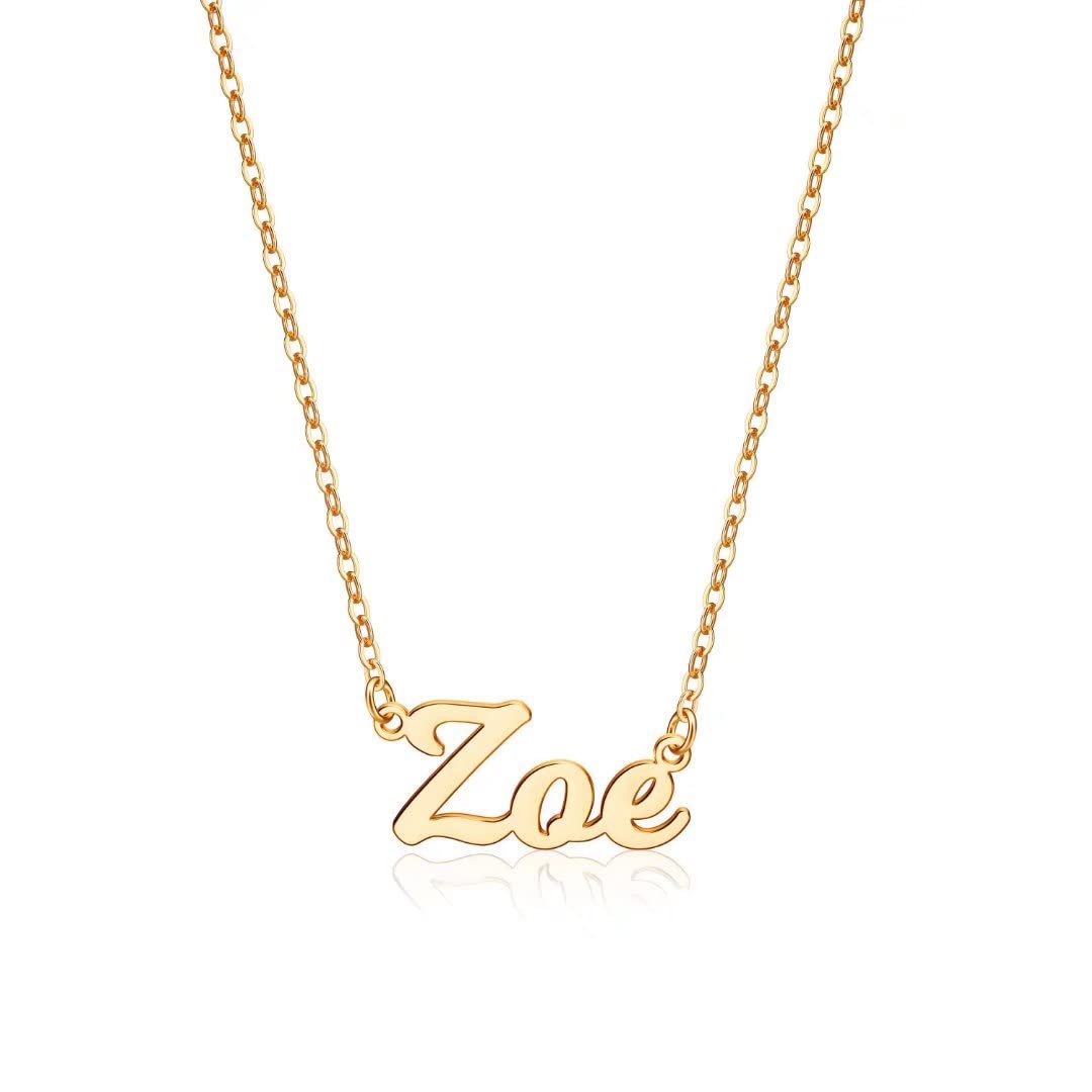 Turandoss Zoe Necklace, Custom Name Necklace Personalized 14K Gold Plated Zoe Name Plate Necklace Personalized Name Necklace for Women