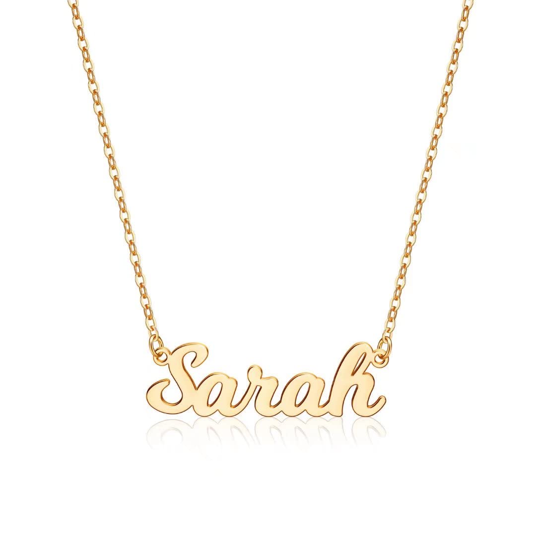 Turandoss Zoe Necklace Custom Name Necklace Personalized 14K Gold Plated Zoe Name Plate Necklace Personalized Name Necklace for Women