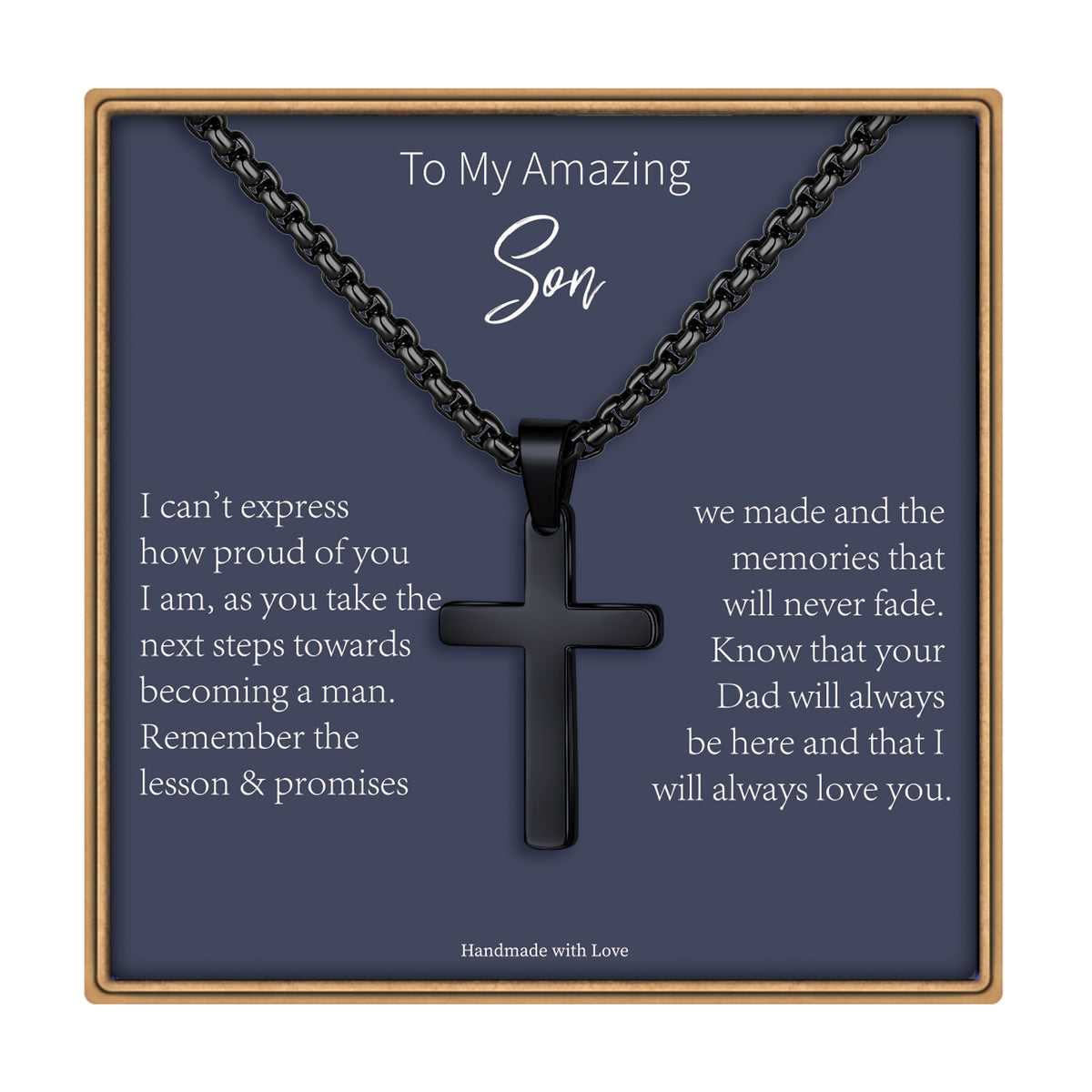 Turandoss Black Cross Necklace for Men, Fathers, Sons, Husbands - Stainless Steel - 20" Chain - Cross Pendant Necklace - Gift for Him