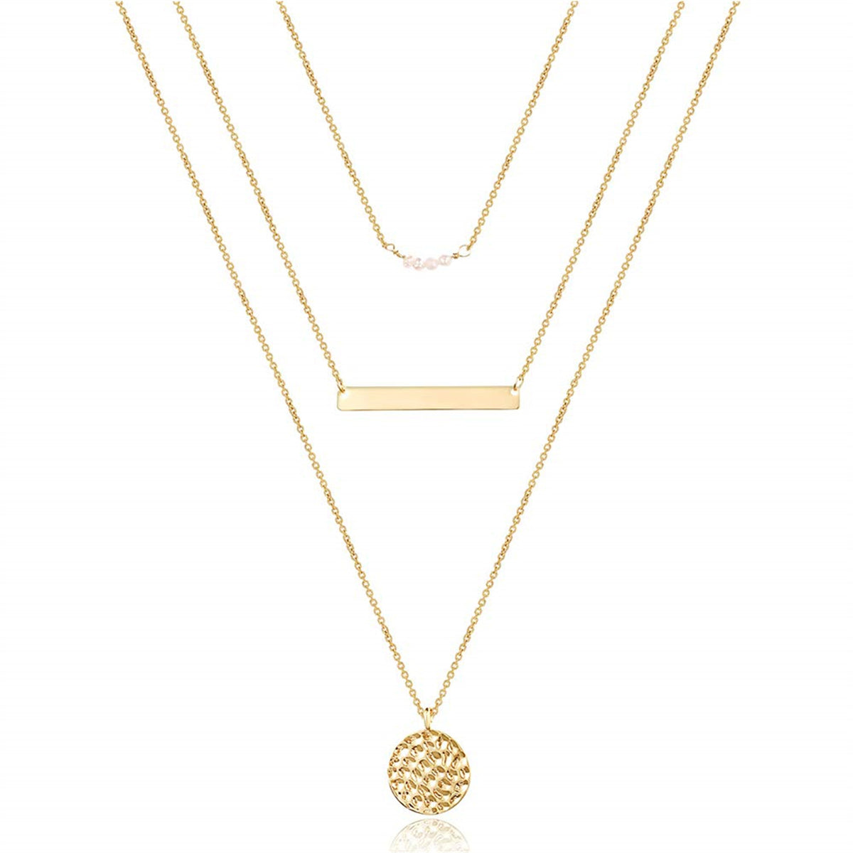 Turandoss Dainty 14K Gold Plated Layering Pearls Necklace Stack for Women Multilayer Bar Disc Pendant Choker Simple Jewelry Trendy Personalized Easter Birthday Gifts for Her Women