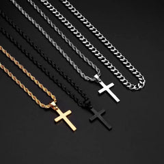 Turandoss Gold Plated Stainless Steel Stackable Cross Pendant Necklace for Men Cuban Link Chain 16-22 Inch Jewelry Birthday Christian Gifts for Men Boys Women
