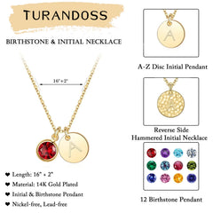 Turandoss Dainty Disc Handmade Initial A Necklace Tanzanite Birthstone Pendant Necklaces for Her Wife Mom Birthday Gifts December Birthstone Jewelry for Women Personalized Gifts for Women Teen Girls