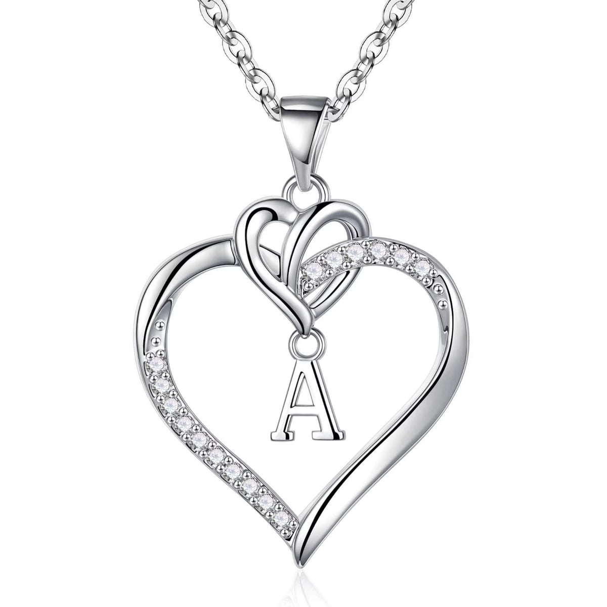 Turandoss 14K White Gold Plated Cz Initial Love Heart Pendant Necklaces for Women Girls Letter A-Z Pendant Chain Graduation Wedding Birthday Jewelry Gifts for Teen Kids Mom Wife Bride Age