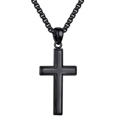 Turandoss 925 Sterling Silver Cross Pendant Necklace for Men Boys 18K Black Plated 16-22 inch Box Chain Mens Jewelry Christian Religious Valentine's Day Birthday Gifts for Men Father Husband Grandpa