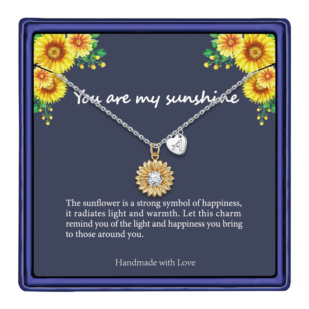 Turandoss Initial Sunflower Necklace for Girls Trendy 14k Gold Plated CZ Heart Letter a-z Pendant You are My Sunshine Personalized Kids Jewelry Birthday Gifts for Women Teen Girls