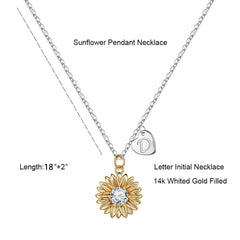 Turandoss Initial Sunflower Necklace for Girls Trendy 14k Gold Plated CZ Heart Letter a-z Pendant You are My Sunshine Personalized Kids Jewelry Birthday Gifts for Women Teen Girls
