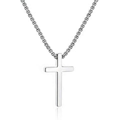 Turandoss Silver Cross Necklaces for Men Boys 316L Stainless Steel Pendant 16-30 inch Chain Jewelry Catholic Teacher Appreciation Graduation Fathers Day Gifts for Him Her Men Son Dad Boys Girls