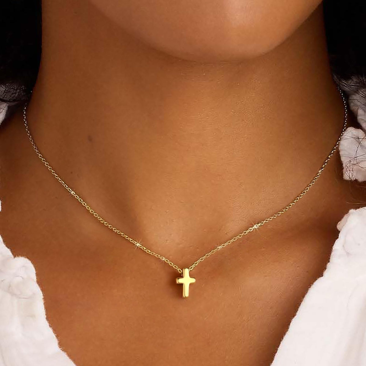 Turandoss 14K Gold Plated Dainty Tiny Small Bubble Cross Pendant Necklace for Women Girls Kids Simple Cute Jewelry Trend Religious Christian Birthday Gifts for Women Girls