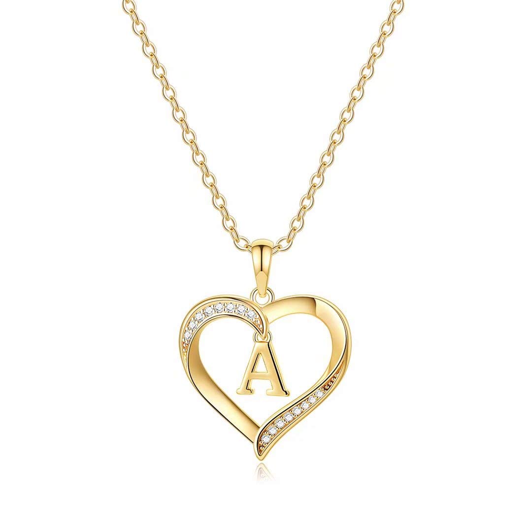 Turandoss 14K Gold Plated Dainty CZ Heart Pendant Necklace for Women Trendy Monogram Letter Charm Initial a-z Jewelry Trend Personalized Valentines Day Birthday Gifts for Women Teen Girls
