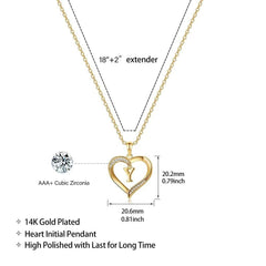 Turandoss 14K Gold Plated Dainty CZ Heart Pendant Necklace for Women Trendy Monogram Letter Charm Initial a-z Jewelry Trend Personalized Valentines Day Birthday Gifts for Women Teen Girls