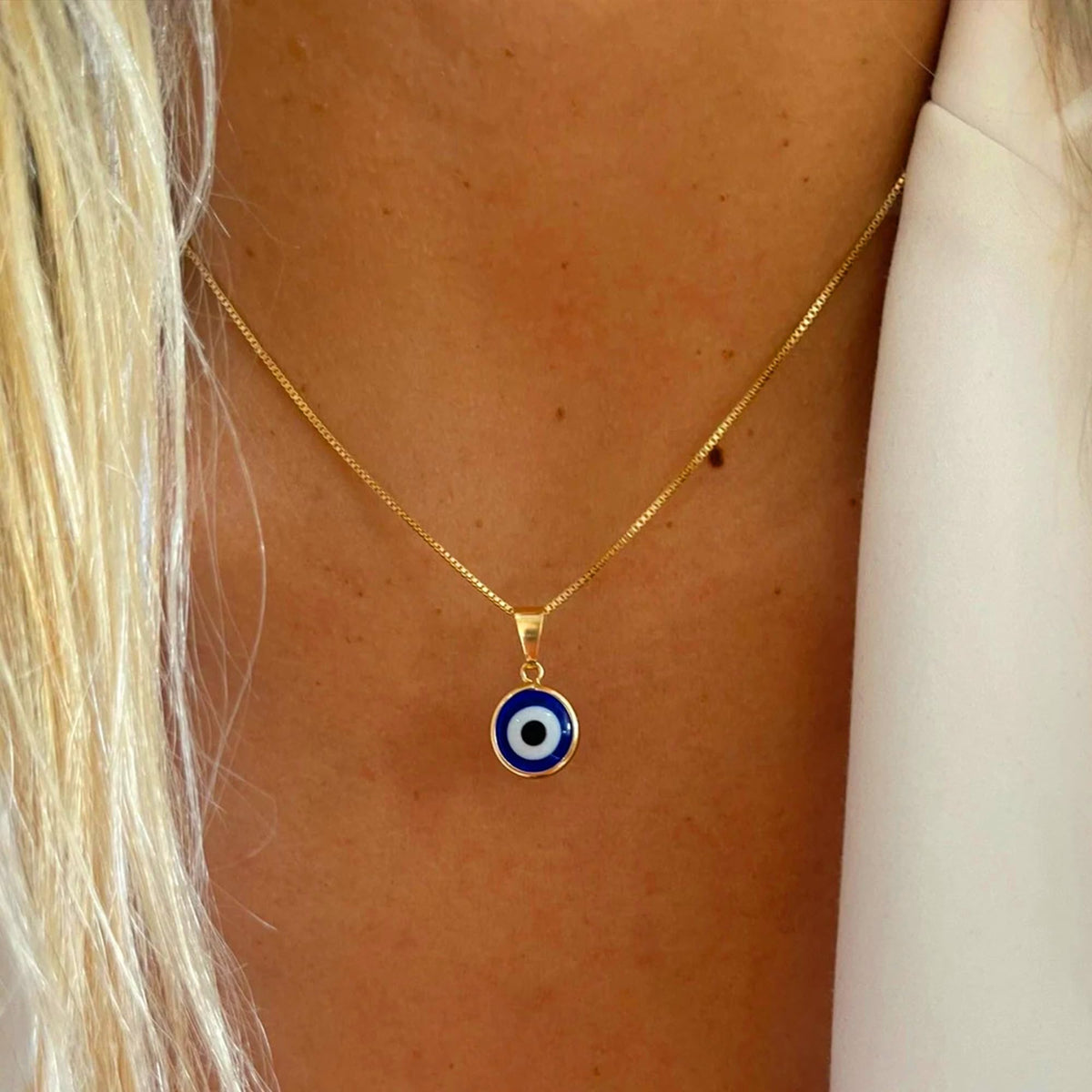 Turandoss 14K Gold Plated Charm Evil Eye Blue Eyes Amulet Pendant Necklace for Women Boho Spiritual Turkish Blue Lucky Protection Jewelry Delicate Evil Eye Birthday Gift for Women