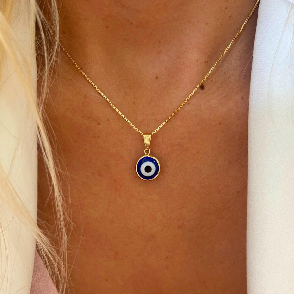 Turandoss 14K Gold Plated Charm Evil Eye Blue Eyes Amulet Pendant Necklace for Women Boho Turkish Blue Jewelry Teacher Appreciation Mothers Day Graduation Gifts for Her Mom Kids Teen Girls Wife Ideas