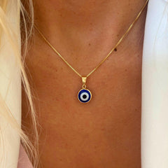 Turandoss 14K Gold Plated Charm Evil Eye Blue Eyes Amulet Pendant Necklace for Women Boho Spiritual Turkish Blue Lucky Protection Jewelry Delicate Evil Eye Birthday Gift for Women