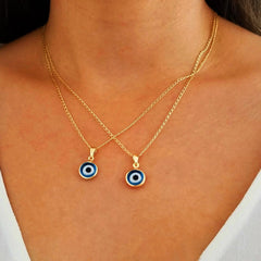 Turandoss 14K Gold Plated Charm Evil Eye Blue Eyes Amulet Pendant Necklace for Women Boho Spiritual Turkish Blue Lucky Protection Jewelry Delicate Evil Eye Birthday Gift for Women