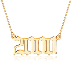 Turandoss 2000 Pendant Birth Year Necklace for Women Old English Number 14K Gold Plated Jewelry Birthday Teacher Appreciation Mothers Day Graduation Gifts for Her Mom Kids Teen Girls Wife Ideas