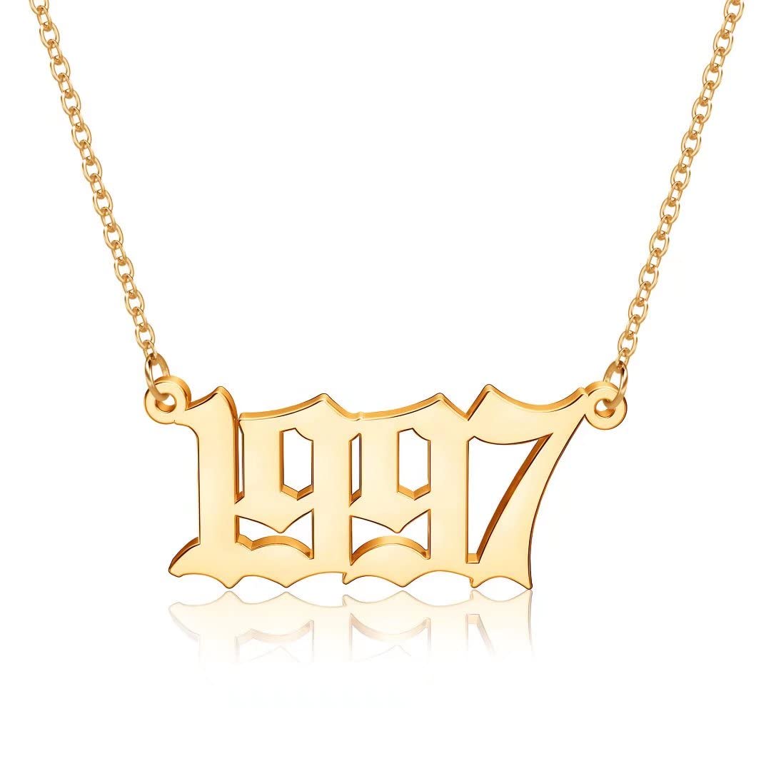 Turandoss 2000 Pendant Birth Year Necklace for Women Old English Number 14K Gold Plated Jewelry Birthday Teacher Appreciation Mothers Day Graduation Gifts for Her Mom Kids Teen Girls Wife Ideas