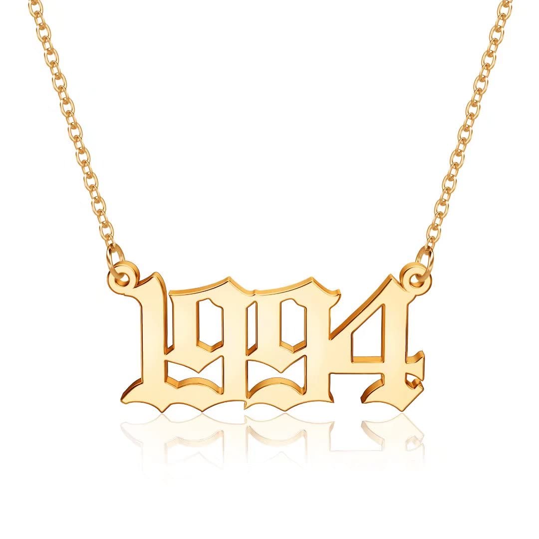 Turandoss 2000 Pendant Birth Year Necklace for Women Old English Number 14K Gold Plated Jewelry Birthday Teacher Appreciation Mothers Day Graduation Gifts for Her Mom Kids Teen Girls Wife Ideas