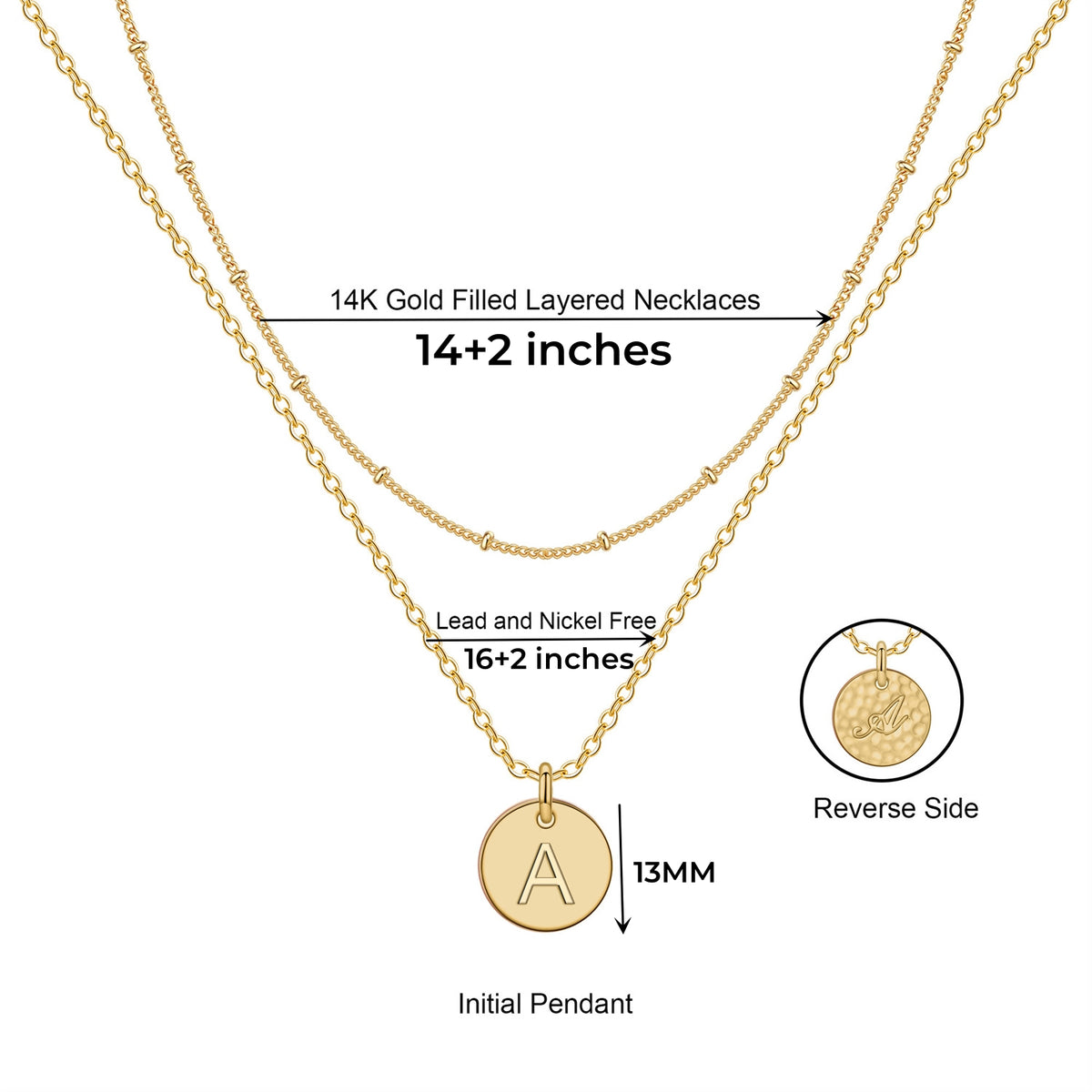 Turandoss Dainty 14K Gold Plated Layered Initial Pendant Necklace for Women Adjustable Fashion Knot Chain Letter A-Z Jewelry Birthday Gifts for Women Teen Girls Age 16-18