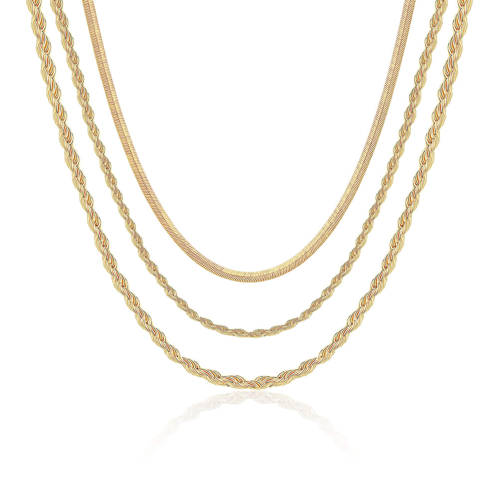 Layered Choker Necklaces for Women 14K Gold Plated Gold Twisted Rope Chain Chunky Stack Necklace Stack Snake Herringbone Chain Necklaces for Women Gold Jewelry Set Gifts
