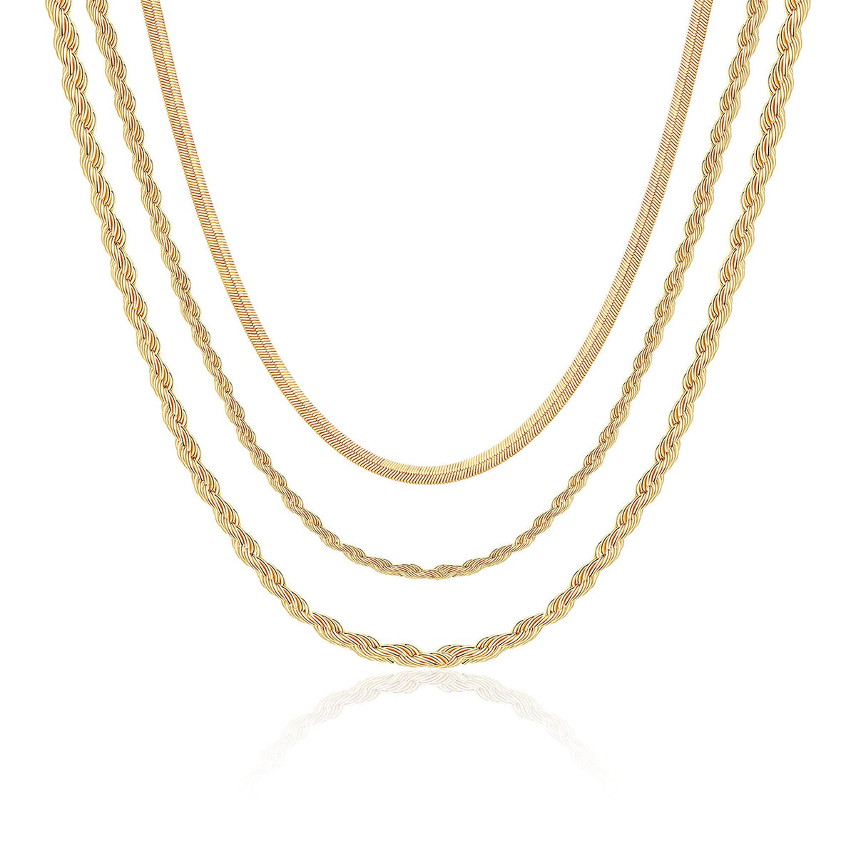 Layered Choker Necklaces for Women, 14K Gold Plated Gold Twisted Rope Chain Chunky Stack Necklace Stack Snake Herringbone Chain Necklaces for Women Gold Jewelry Set Gifts