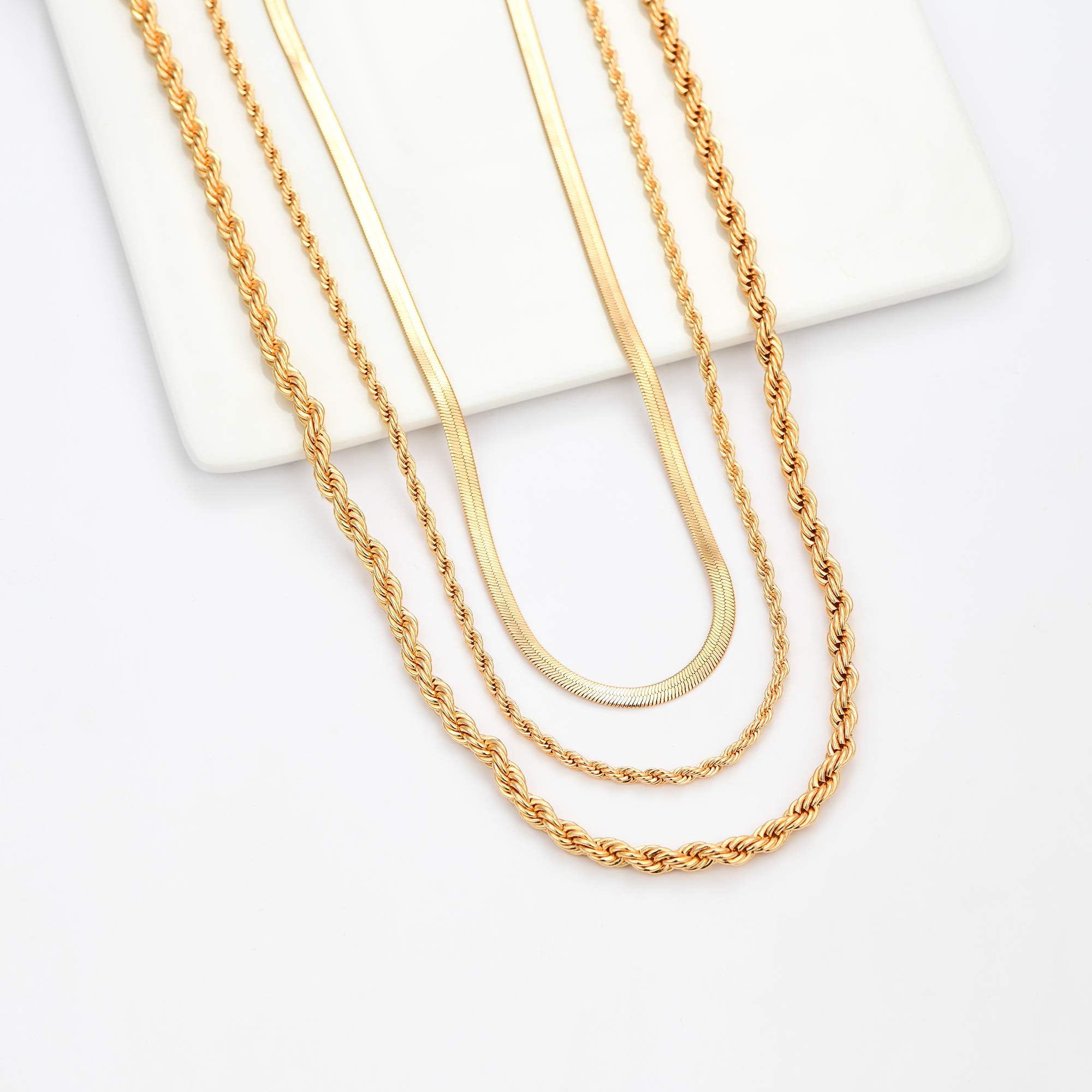 Layered Choker Necklaces for Women 14K Gold Plated Gold Twisted Rope Chain Chunky Stack Necklace Stack Snake Herringbone Chain Necklaces for Women Gold Jewelry Set Gifts