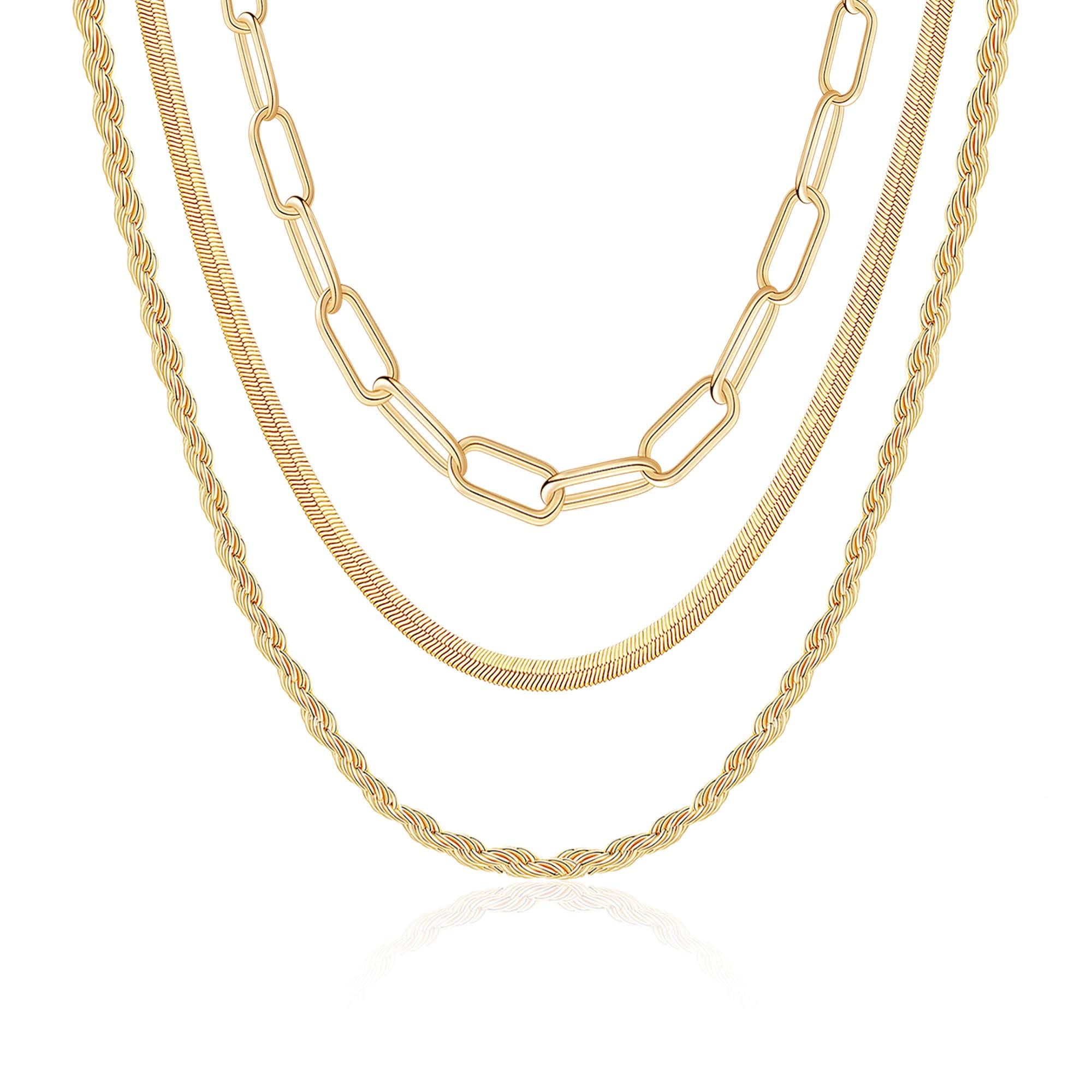 Layered Choker Necklaces for Women 14K Gold Plated Gold Twisted Rope Chain Chunky Stack Necklace Stack Snake Herringbone Chain Necklaces for Women Gold Jewelry Set Gifts