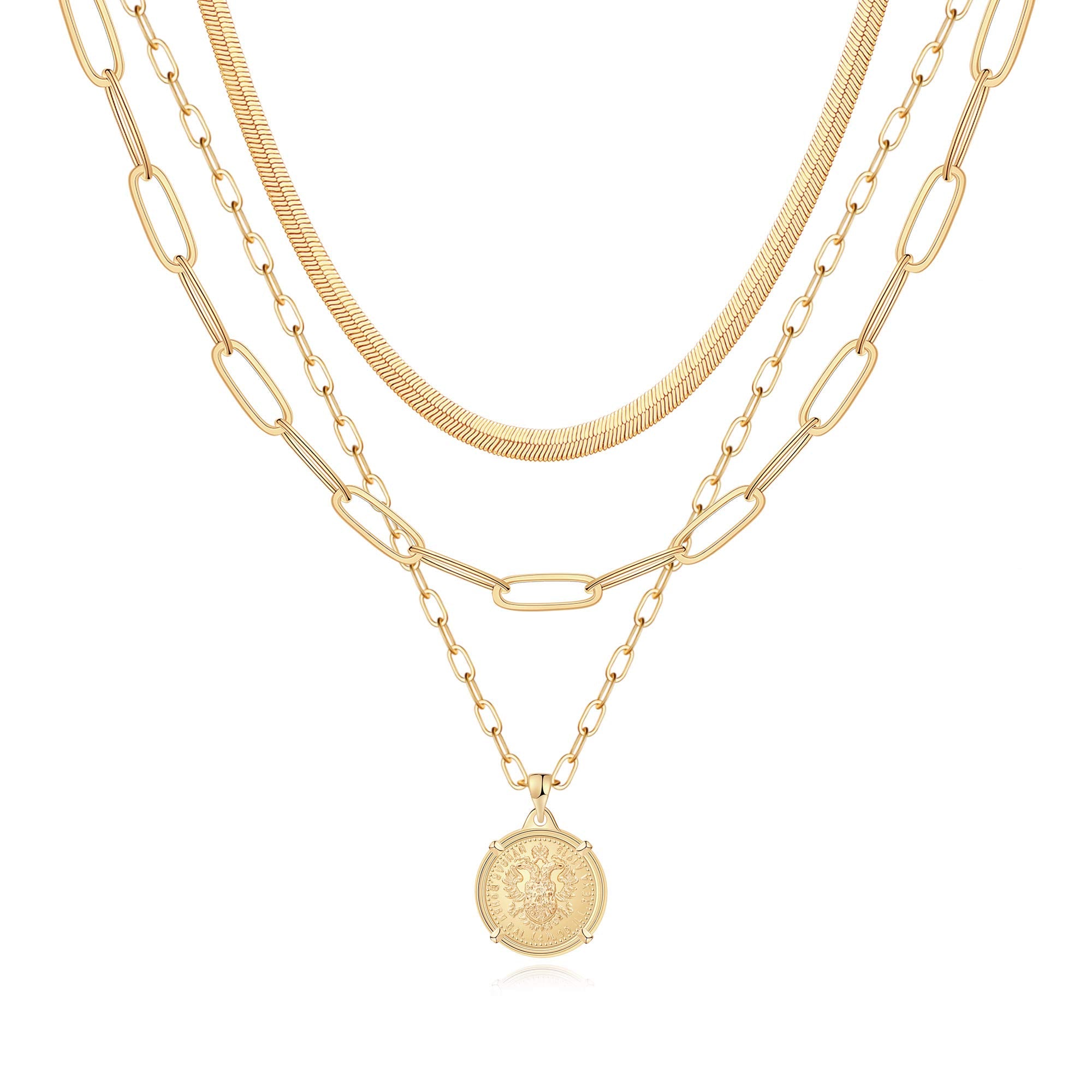 Layered Choker Necklaces for Women 14K Gold Plated Gold Twisted Rope Chain Chunky Stack Necklace Stack Snake Herringbone Chain Necklaces for Women Gold Jewelry Set Gifts