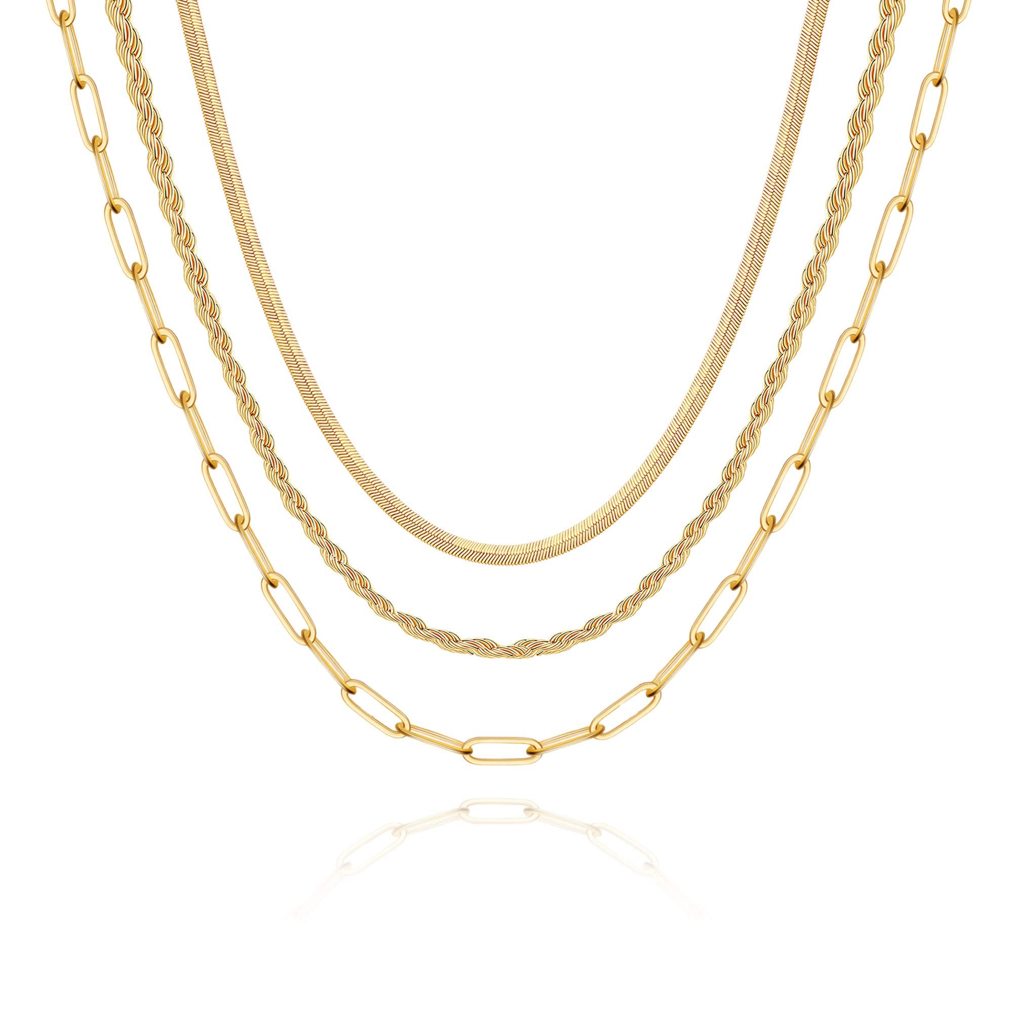 Layered Choker Necklaces for Women 14K Gold Plated Gold Twisted Rope Chain Chunky Stack Necklace Stack Snake Herringbone Chain Necklaces for Women Gold Jewelry Set Gifts
