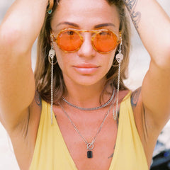 Turandoss Layered Necklaces for Women, 14K White Gold Plated Layering Cuban Link Chain Choker Necklaces Toggle Necklace Dainty Black Rectangle Necklace Boho Jewelry Silver Layered Necklaces for Women