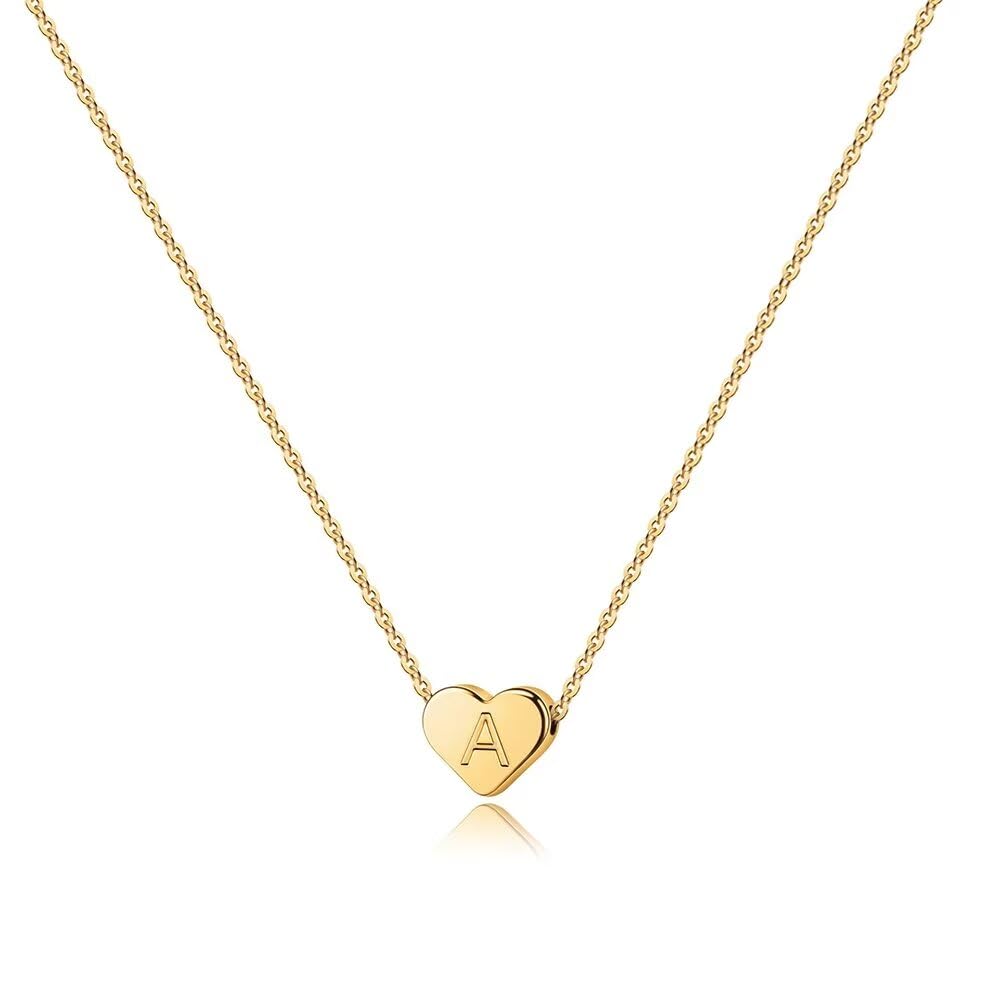 Turandoss 14K Gold Plated Charm Tiny Heart Initial Pendant Necklace for Women Girls Kids Letter A-Z Jewelry Personalized Birthday Easter Gifts Gifts for Her Kids Women Teen Girls