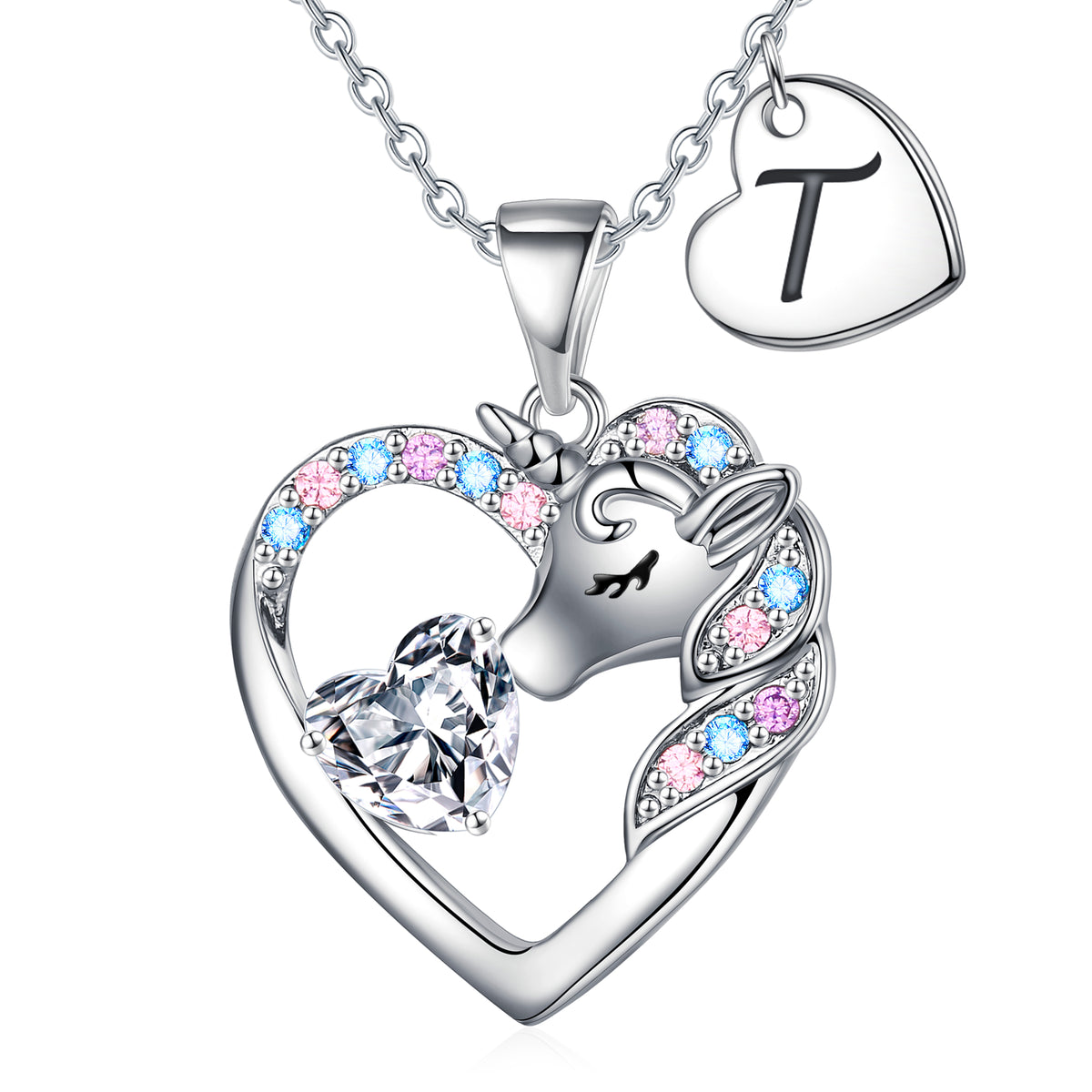 Turandoss Gifts for Girls - Initial A Heart Unicorn Cz Necklace for Girls Kids Jewelry Unicorn Gift Initial Necklace 3 4 5 6 7 8 9 10 11 12 13 14 15 16 Year Old Tween Teen Teenage Girl Birthday Gifts
