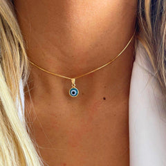 Turandoss 14K Gold Plated Charm Evil Eye Blue Eyes Amulet Pendant Necklace for Women Boho Spiritual Turkish Blue Lucky Protection Jewelry Delicate Evil Eye Birthday Gift for Women