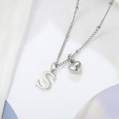 Turandoss Silver Plated Silver Dainty Heart Chain Necklaces for Women Girls, Simple Pendant Charm Initial Necklace, Tiny Letter A Jewelry Gifts for Women Girls Birthday Ideas
