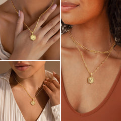 Turandoss 14K Gold Plated Hexagon Layering Charm Paperclip Initial Stack Necklaces for Women Cute Letter A-Z Jewelry Personalized Easter Birthday Gifts for Women Friendship Girlfriend