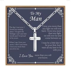 Turandoss Fathers Day Necklace Gifts for Him Husband from WifeSilver Cross Necklace To My Man Jewelry Birthday Teacher Appreciation Graduation Fathers Day Gifts for Him Her Men Son Dad Boys Girls