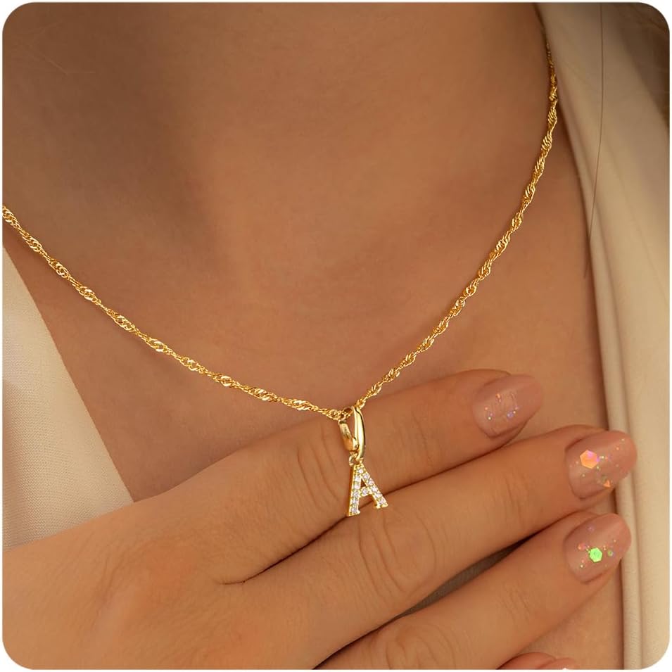 Turandoss 18K Gold Plated Heart Initial Cz Necklace for Women Girls - Dainty Cubic Zirconia Letter A-Z Choker In Pendant Jewelry Cute Stuff for Teen Girls, Personalized Christian Gifts for Women Girls