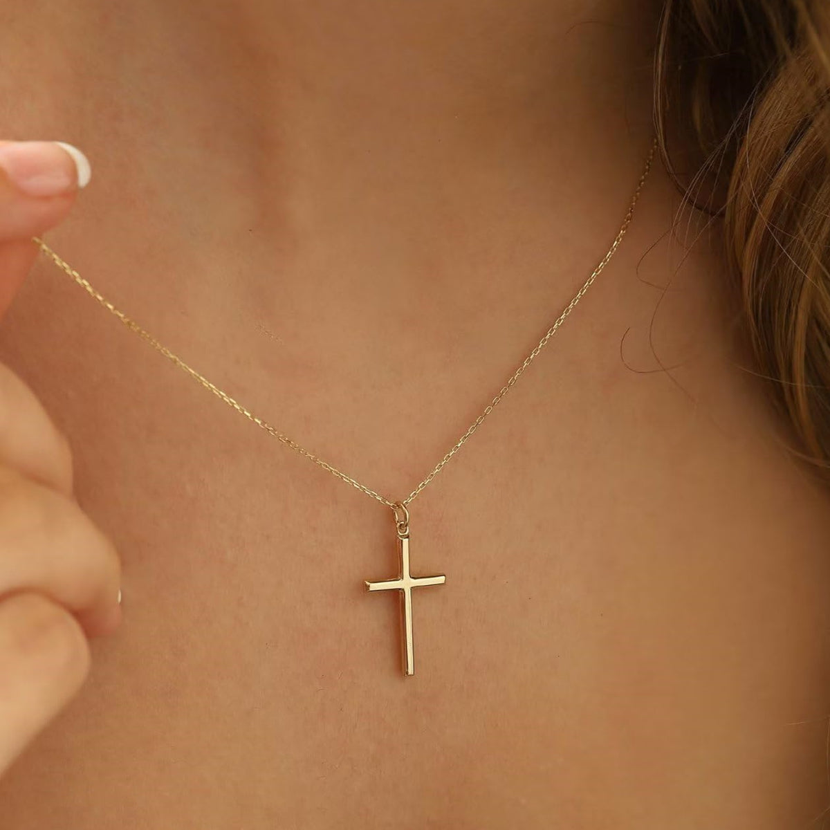Turandoss 14K Gold Plated Dainty Tiny Cross Pendant Necklace Women Faith Jewelry Trendy Personalizedt First Communion Christian Religious Baptism Gifts for Her Girls