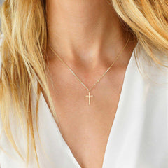 Turandoss 14K Gold Plated Dainty Tiny Cross Pendant Necklace for Women Faith Jewelry Trendy Personalizedt First Communion Christian Religious Baptism Birthday Easter Gifts for Her Kid Girls