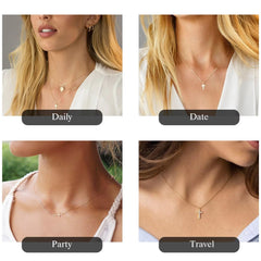 Turandoss 14K Gold Plated Dainty Tiny Cross Pendant Necklace Women Faith Jewelry Trendy Personalizedt First Communion Christian Religious Baptism Gifts for Her Girls
